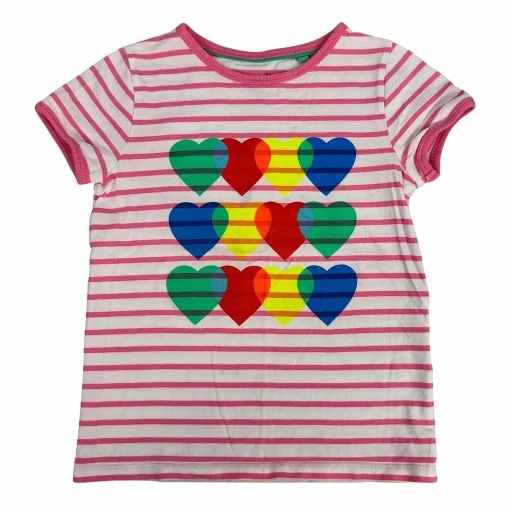 MIni Boden Striped Heart size 6-7 Short Sleeve T-shirt Stained
